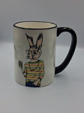 Animal Hipster Bunny Rabbit Coffee Stoneware Mug Signature Housewares